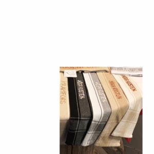 Kökshandduk i vitt/svart med broderad Höga Kusten-logotyp