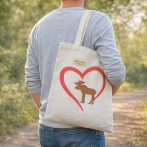 Tygväska med hjärta och älgmotiv