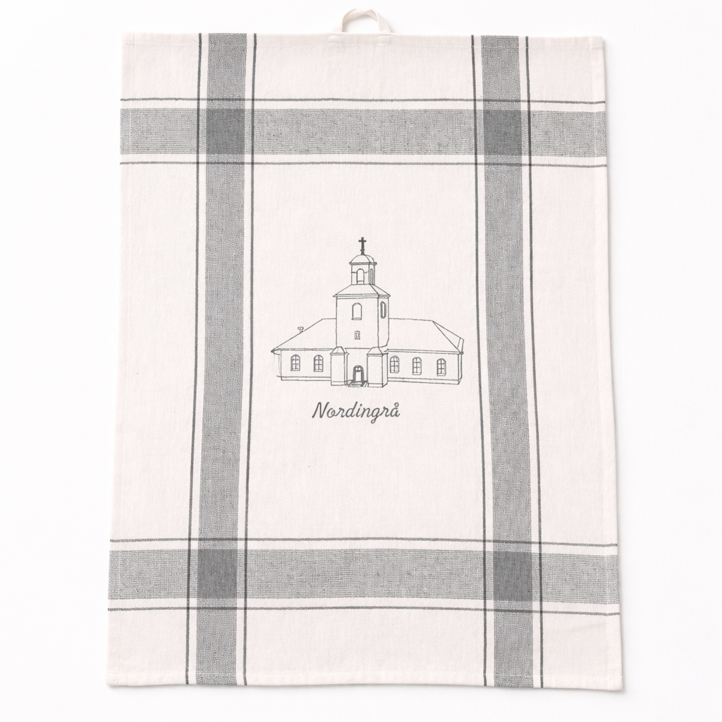 Kökshandduk med broderi av Nordingrås kyrka