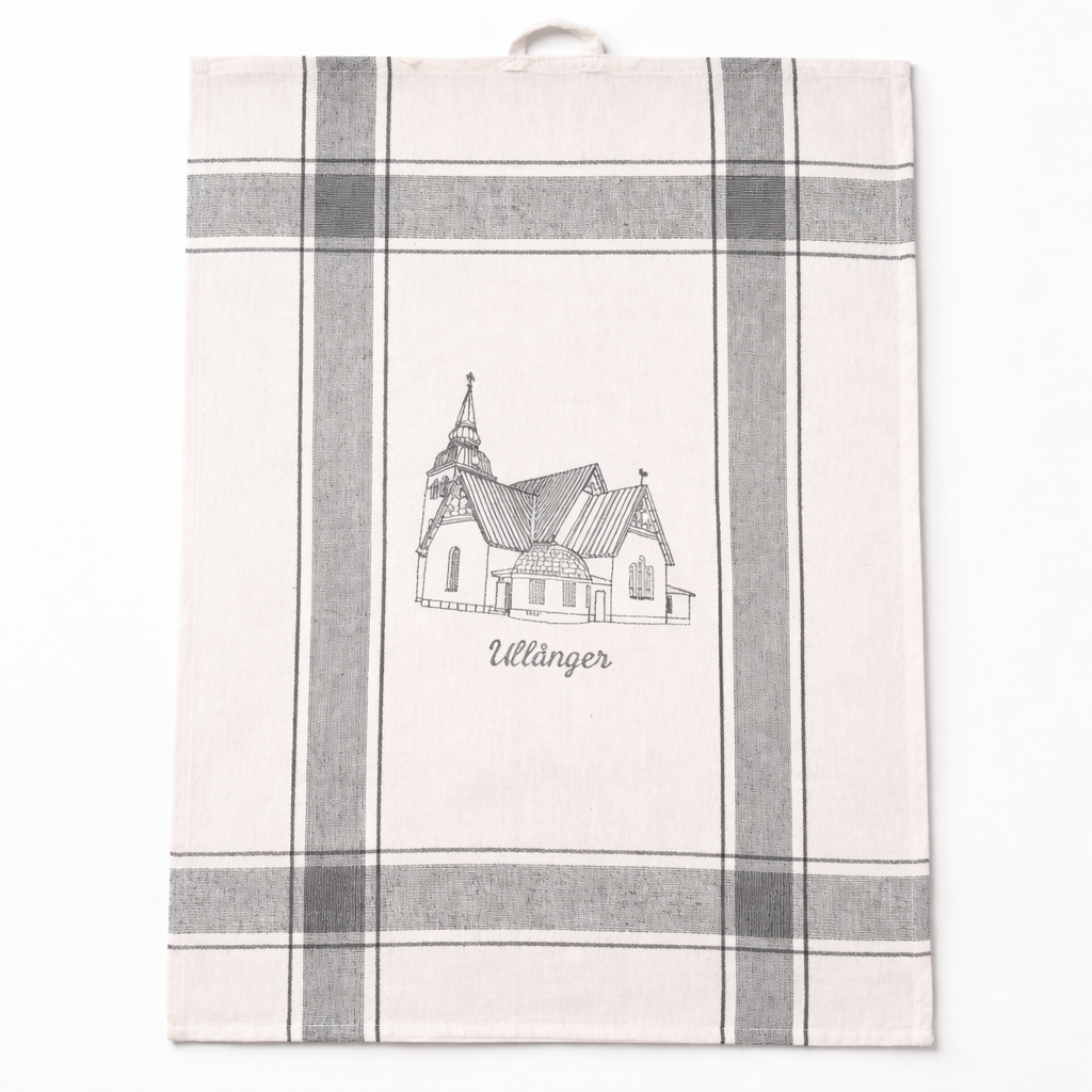 Kökshandduk med broderi av Ullångers kyrka