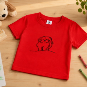Barn-T-shirt med broderad hund – välj bland 50 hundraser