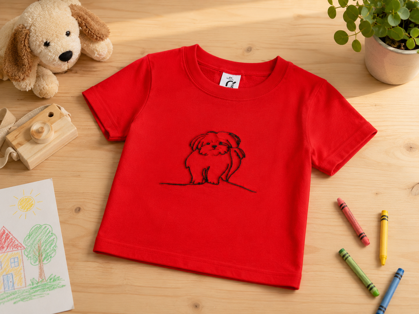 Barn-T-shirt med broderad hund – välj bland 50 hundraser